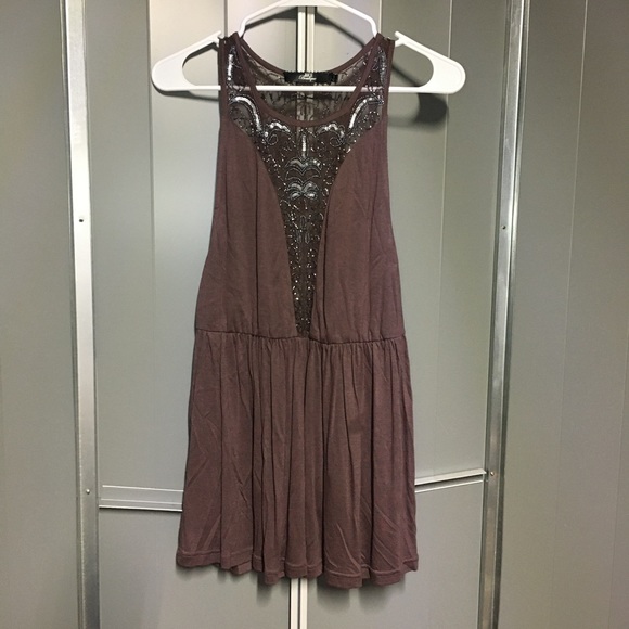 THE BUCKLE // BKE Boutique Plum Purple Mesh Sequin Babydoll Tank Top Small - Picture 5 of 9